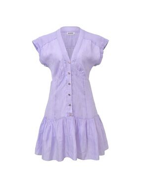 Sandro Lavender Button-Front V-Neck Ruffle-Hem Mini Dress